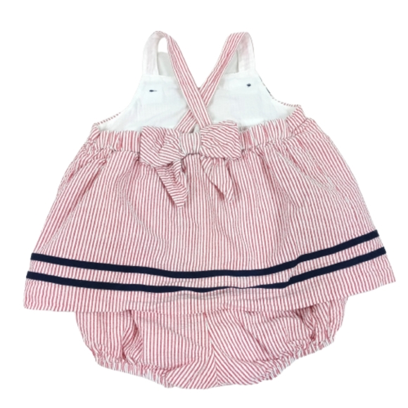 3-6 Months Janie and Jack Red White and Blue Seersucker Romper Skirted Playsuit - Picture 2 of 5